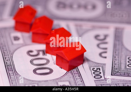 Nahaufnahme von Monopolgeld und beherbergt Business-Konzept Geldscheine Banknoten Banknoten Stockfoto