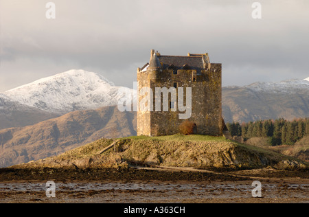 Castle Stalker auf Loch Linnhe in Appin District of Argyll & Bute.  XPL 4577-431 Stockfoto