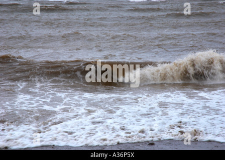 Wellenbrecher Gezeitenwellen brechen auf einer Küstenlinie Stockfoto