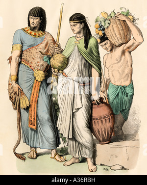 Alten Ägyptischen Pharao eine Frau ihren Wasserkrug tragen und ein Mann, der einen Korb mit Obst. Hand-farbig drucken