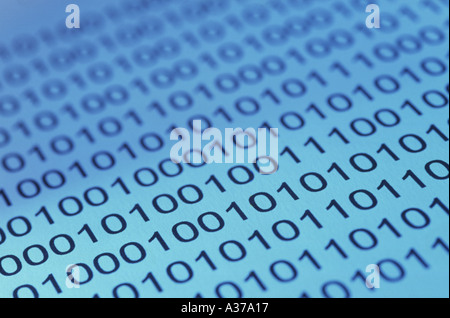 Binär-Code-Nummern auf blauem Hintergrund Stockfoto