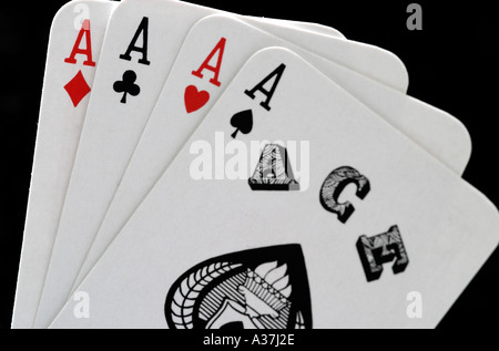 Spielkarten Aces Deuces Kings Queens Joker Tens Neunen achten Sevens sechs fünf Vieren drei zwei einen geraden F Stockfoto