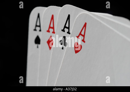 Spielkarten Aces Deuces Kings Queens Joker Tens Neunen achten Sevens sechs fünf Vieren drei zwei einen geraden F Stockfoto