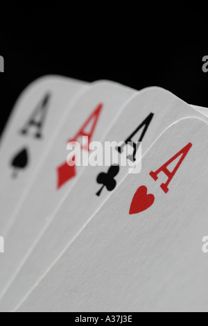 Spielkarten Aces Deuces Kings Queens Joker Tens Neunen achten Sevens sechs fünf Vieren drei zwei einen geraden F Stockfoto