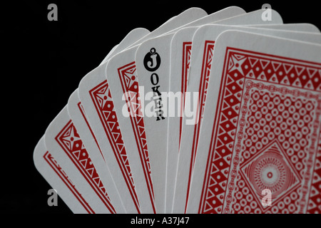 Spielkarten Aces Deuces Kings Queens Joker Tens Neunen achten Sevens sechs fünf Vieren drei zwei einen geraden F Stockfoto