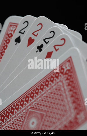 Spielkarten Aces Deuces Kings Queens Joker Tens Neunen achten Sevens sechs fünf Vieren drei zwei einen geraden F Stockfoto