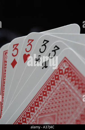 Spielkarten Aces Deuces Kings Queens Joker Tens Neunen achten Sevens sechs fünf Vieren drei zwei einen geraden F Stockfoto