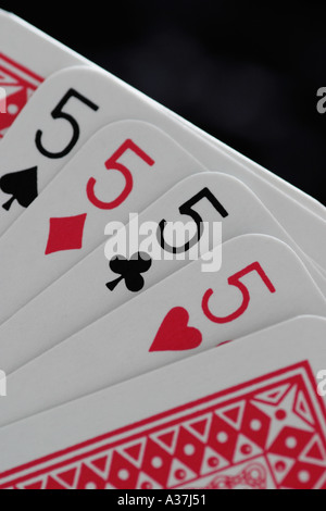 Spielkarten Aces Deuces Kings Queens Joker Tens Neunen achten Sevens sechs fünf Vieren drei zwei einen geraden F Stockfoto