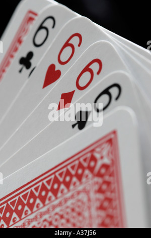 Spielkarten Aces Deuces Kings Queens Joker Tens Neunen achten Sevens sechs fünf Vieren drei zwei einen geraden F Stockfoto