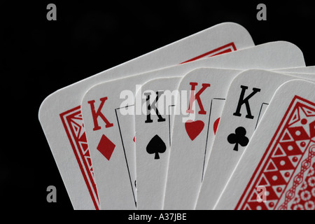 Spielkarten Aces Deuces Kings Queens Joker Tens Neunen achten Sevens sechs fünf Vieren drei zwei einen geraden F Stockfoto