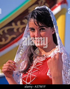 Frau in nationalen Kleid, Malta Stockfoto