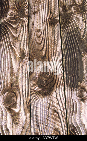 Textur verwitterten hölzerne Planken des Holzes auf der Schuppen mit Korn und Knoten und Formen in Holz Stockfoto