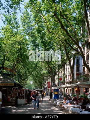 Restaurant und Kiosk auf La Rambla (Las Ramblas), Barcelona, Katalonien, Spanien Stockfoto