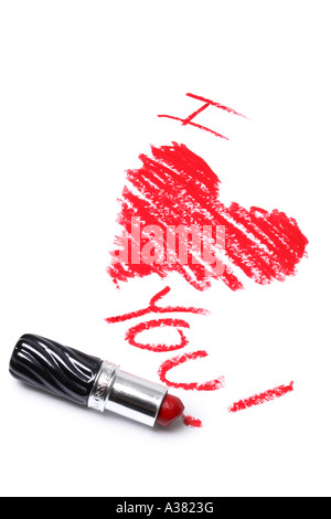 "Ich liebe dich" geschrieben in Lippenstift Stockfoto