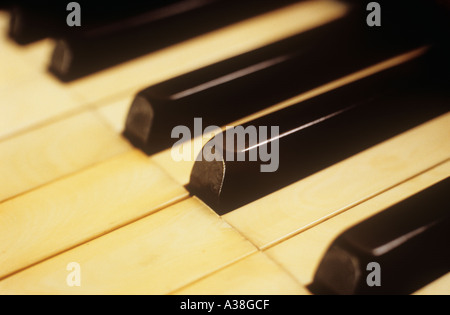 Nahaufnahme von einigen schwarzen und weißen Tasten einer Tastatur Klavier oder Orgel oder Cembalo Stockfoto