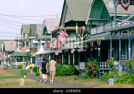 Alte Häuser in Trinity Park in der Stadt der Eichen Bluff auf Insel Martha's Vineyard aus Cape Cod, Massachusetts, USA Stockfoto