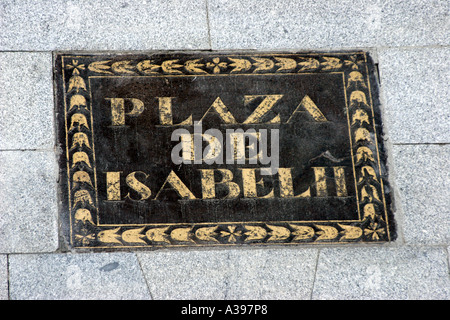 Namensschild für Plaza de Isabel II, Madrid Stockfoto