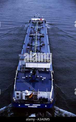 Öl-Tanker barge "Hedy Jaegers" am Rhein, Leverkusen, Nordrhein-Westfalen, Deutschland. Stockfoto