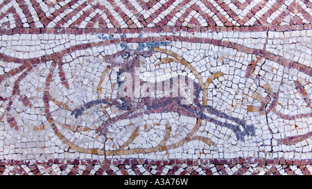 Mosaik einer Antilope in der Villa Silin in der Nähe von Leptis Magna Libyen Stockfoto