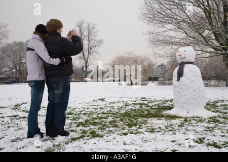 Schneemann, fotografiert am Schinken gemeinsame Surrey UK Stockfoto