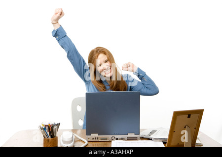 Geschäftsfrau, die gute Nachricht empfangen Stockfoto
