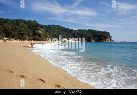 Spanien, Katalonien, Costa Brava, Platja Santa Cristina, in der Nähe von Lloret de Mar, Fußabdruck am Strand Stockfoto