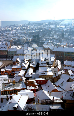 Luftbild Singisoara Rumänien im winter Stockfoto