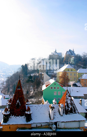 Luftbild Singisoara Rumänien im winter Stockfoto