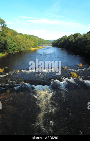 River Wye in der Nähe von Erwood und flache Wasserfälle über Felsen Powys South Wales UK mit Kopierbereich Stockfoto