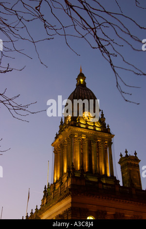 Leeds Town Hall Uhrturm in der Nacht Stockfoto