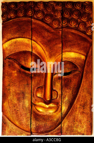 Budda Buddha golden Gesicht Nahaufnahme Detail Religion Götter Gottheit Priester Propheten Gesicht Symbol gesegneten Heiligen Kirche Tempel-Bild Stockfoto