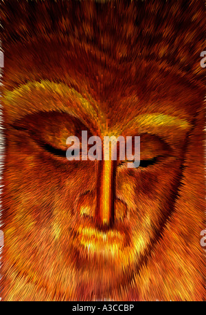 Budda Buddha golden Gesicht Nahaufnahme Detail Religion Götter Gottheit Priester Propheten Gesicht Symbol gesegneten Heiligen Kirche Tempel-Bild Stockfoto