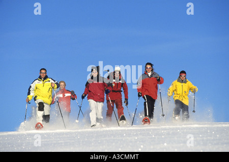eine Gruppe von Skifahrern im Tiefschnee, Österreich, Alpen Stockfoto