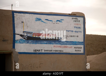 Zeichen für die Piroge transport Kanu auf dem Niger aus Timbuktu, Mopti am Korioume der Hafen von Timbuktu Mali Westafrika Stockfoto