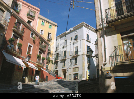 Farbenfrohe Gebäude von Tarragona Catalonia Katalonien Katalonien Costa Dorada España Spanien spanische Iberia iberischen Halbinsel Europa Stockfoto