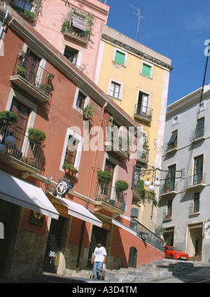 Farbenfrohe Gebäude von Tarragona Catalonia Katalonien Katalonien Costa Dorada España Spanien spanische Iberia iberischen Halbinsel Europa Stockfoto