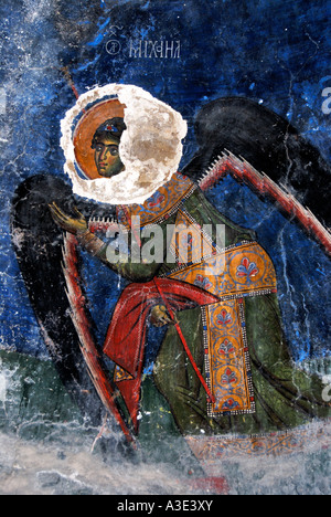 Kunstraub byzantinischen Wandmalerei Erzengel Michael im Kloster Antifonitis Nordzypern Stockfoto