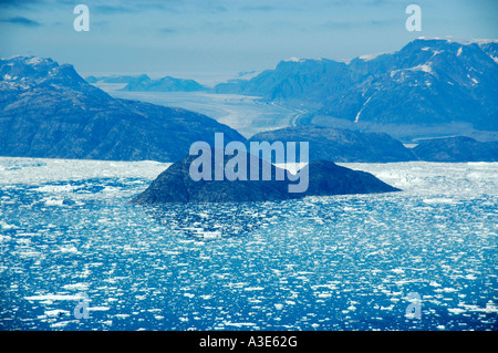 Weiten, offenen Blick auf Eisberge, Gletscher und Berge Sermilik Fjord Eastgreenland Stockfoto