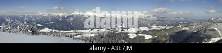 Blick vom Berg stuhleck in die Berge schneealm Rax und Schneeberg, Steiermark, Österreich Stockfoto