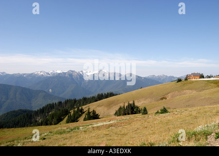 Hurricane Ridge und Hurricane Ridge Lodge, Olympic Nationalpark, Washington, im September Stockfoto