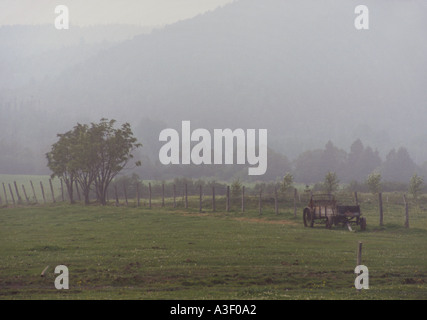 Landschaft mit alten Wagen Charlevoix Region Québec Kanada Stockfoto