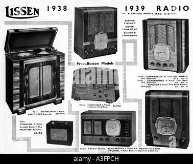 Lissen Radios 1939 das Spektrum der Funkgeräte und Funksprüche vom britischen Hersteller im Besitz von immer bereit Stockfoto