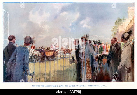 Ascot königliche Prozession 1925 König George v. und Queen Mary fahren auf der Rennstrecke in der königlichen landau Stockfoto