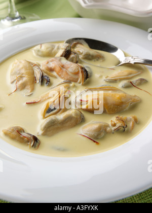 Eine Schüssel Suppe schottische Miesmuscheln Nahaufnahme redaktionelle Essen Stockfoto