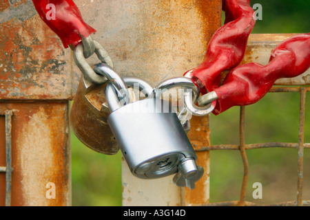 Nahaufnahme von vorhängeschlössern Gate Stockfoto
