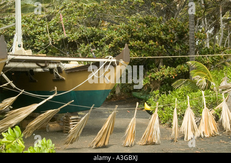 Boot auf Punalu ' u Black Sand Beach Big Island von Hawaii, USA Stockfoto