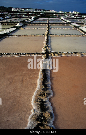 Das Kulturdenkmal Salinen Salinas de los Agujeros in der Nähe von Guatiza an der Südostküste von Lanzarote Kanaren Spanien Stockfoto