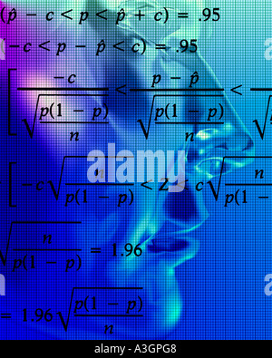 computergenerierte Roboterkopf mit Symbolen auf Gesicht projiziert Stockfoto