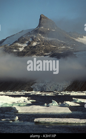 Eis-Wasser und Nebel Prinz Christian Sound Grönland Stockfoto