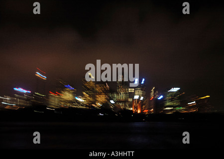 Impressionistische Darstellung der Sydney Skyline von Sydney Harbour Bay bei Nacht New South Wales Australien Stockfoto